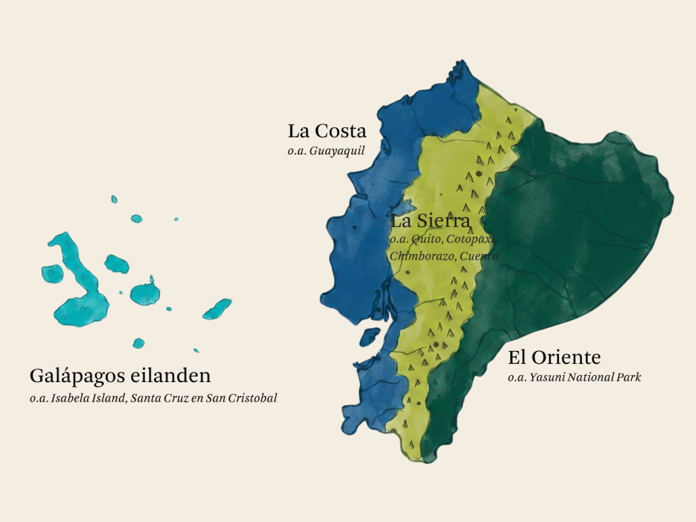 Landkaart regio's Ecuador & Galápagos - Undiscovered.nl