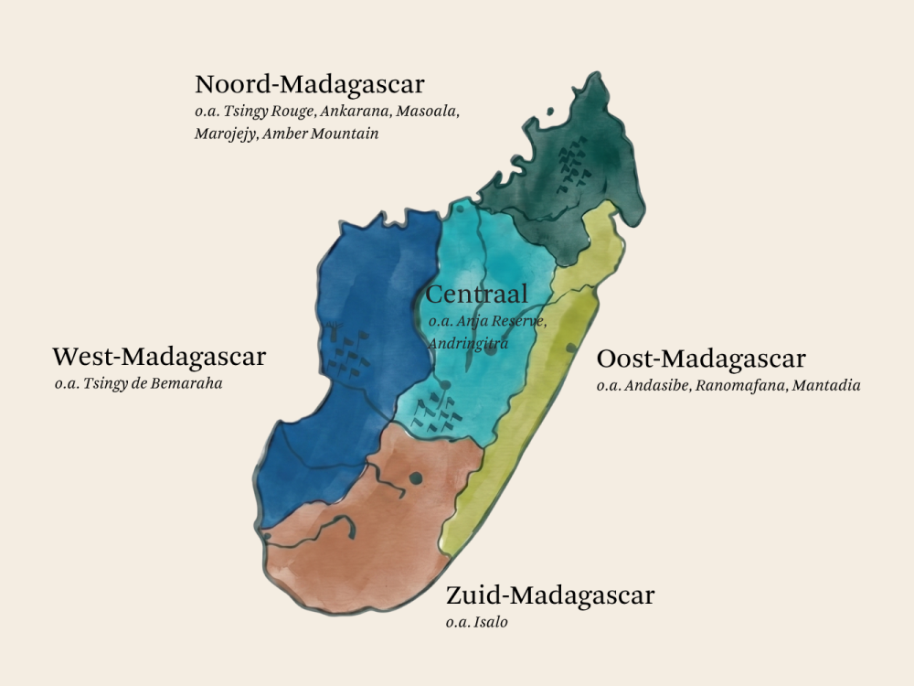 Landkaart regio's Madagascar - Undiscovered.nl