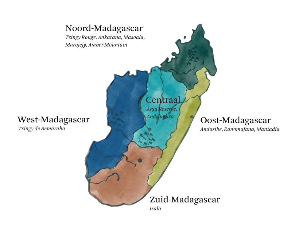 Landkaart Madagascar met nationale parken per regio - Undiscovered.nl